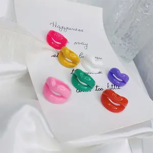 New Exaggerated Fun Personality Resin Lips Mouth Ladies Colorful Multicolor Rings