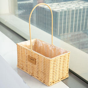 Panier à fleurs rectangulaire en osier blanc cassé, panier de rangement pour la décoration intérieure, arrangement de bouquets, type sur pied - Product Image 3