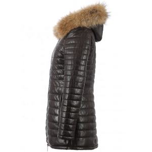 Veste en cuir longue à capuche en peau de mouton arabe naturelle de qualité supérieure, tannée végétallement, teinte unie, pour femmes - Product Image 5