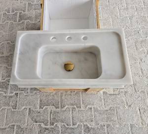 Lavabo Integrado de Mármol Blanco de Lujo |   Lavabo de Baño de Piedra Natural Hecho a Mano |   Lavabo de Mármol Personalizado - Product Image 1