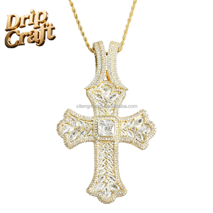 Colgante de Cruz Cristiana con Hoja de Arce DC Drip, con Incrustaciones de Cobre Chapado en Oro Genuino, Estilo Hip Hop, Unisex, con Circonita 5A, BIG-3 - Product Image 3