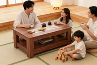 Table basse moderne et pratique en noyer, table basse à double niveau en MDF avec rangement pour salon, chambre et bureau