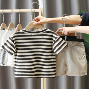 Nouvelles tenues d'été pour enfants à la mode, t-shirt à manches courtes et short, ensemble de vêtements décontractés rayés pour bébé garçon, 2 pièces - Product Image 5