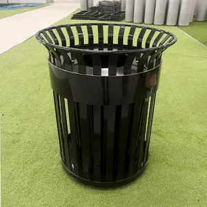 Factory Wholesale Metal Waste Receptacles Round Slatted Steel Trash Receptacle Commercial Outdoor Trash Cans