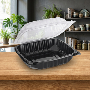 Taiwan 8*8 Inch Recyclable Hinged Clamshell Microwavable Food <b>Container</b> with Embossing for Noodles and Other Foods - Product Image 3