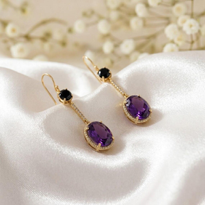Amethyst Gemstone <b>Earrings</b> with Black Obsidian Accents Featuring Elegant Dangle Drop Style in Silver or Gold Filled <b>Fine</b> <b>Earring</b> - Product Image 2
