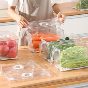 Transparente PET <span class=keywords><strong>Rectangular</strong></span> Crisper Dumpling caja de almacenamiento de alimentos tapa para organizador Almacenamiento de escritorio PP maquillaje cosmético organizador - Product Image 6