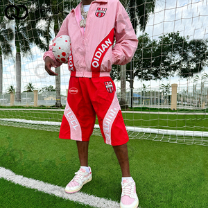 Custom Windbreaker <strong>Short</strong> Set <strong>Men</strong> Embroidery <strong>Patch</strong> Color Block Oversized Vintage Streetwear Nylon Pants <strong>Shorts</strong> Two Piece Set OEM - Product Image 2