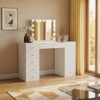 Coiffeuse moderne en panneau de particules avec miroir lumineux à intensité réglable et plusieurs tiroirs pour chambre à coucher OEM ODM