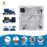 Spa de massage extérieur Jacuzzi de forme rectangulaire pour 5 personnes, baignoire à remous, baignoire à remous avec 4 pompes électriques pour une immersion profonde