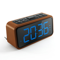 Réveil numérique électronique en bois à LED avec fonction Snooze, calendrier, haut-parleur, alimentation USB, idéal pour hôtel, veilleuse de chevet, vente directe usine