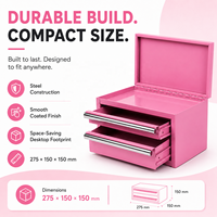 Vente en gros de coffre à outils en acier rose miniature de haute qualité Guanpin, avec couvercle rabattable, 2 tiroirs, organisateur de bureau, garantie d'un an