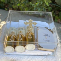 Boîte de baptême transparente personnalisée avec couvercle boîte en acrylique boîte de rangement de mémoire de baptême pour cadeau de fête prénatale ou de cérémonie de baptême