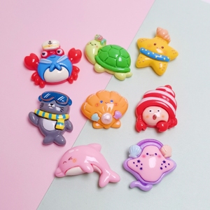 Resina Plana con Diseños de Dibujos Animados de la Serie Oceánica: Concha, Tortuga, Foca, Cangrejo, Delfín. Suministros para Manualidades DIY, Material Decorativo para Carcasas de Teléfono. - Product Image 3