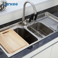 Évier de cuisine multifonctionnel en acier inoxydable, Double bol rectangulaire, pour 3 ans, moderne, avec robinet à poser sous le comptoir, CN/GUA 1.0mm, 7506F