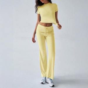 King Mcgreen Star printemps nouvelle mode banlieue dame ensemble décontracté couleur unie col rond manches courtes mince corps vêtements <span class=keywords><strong>pantalon</strong></span> ensemble - Product Image 1