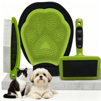 Ensemble de gants et de brosses de bain pour animaux de compagnie avec peigne en plastique pour le toilettage des chiens et des chats - Outil de nettoyage pour éliminer les poils lâches