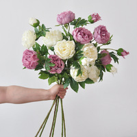 BL048 Pivoine Artificielle Haute Qualité Effet Naturel à 3 Têtes pour Décorations Murales et de Table de Mariage, Événements, Fête des Pères et Fête des Mères