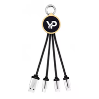 Cable de Carga USB 3 en 1 con Llavero de Nailon Trenzado Personalizado, con Logotipo Luminoso de Bambú, para Regalo Promocional