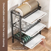 Étagère de cuisine transfrontalière en métal, moderne et minimaliste, non pliable, à plusieurs niveaux, avec fonction d'égouttage pour bols et assiettes