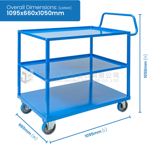 प्रबलित अलमारियों और चिकनी-रोलिंग कैस्टर के साथ लोड-असर 3-टियर स्टील स्टोरेज ट्रॉली - Product Image 3