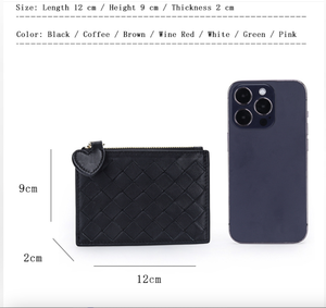 Ando Bag Women's Genuine Sheepskin Woven Leather <b>Card</b> <b>Holder</b> Small Zipper Coin <b>Wallet</b> - Product Image 3
