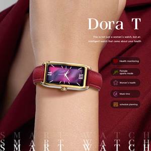 Elegante <span class=keywords><strong>Reloj</strong></span> Inteligente Cuadrado para Mujer con Esfera de Trébol, Correa de Cuero de Microfibra de Lujo, Monitoreo de Salud Femenina, AMOLED, Resistente al Agua IP68 - Product Image 1