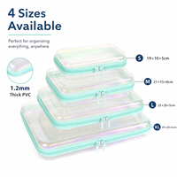 Sac cosmétique en TPU transparent irisé de 1,2 mm d'épaisseur, étanche, organiseur de maquillage de voyage avec double fermeture éclair, 4 tailles