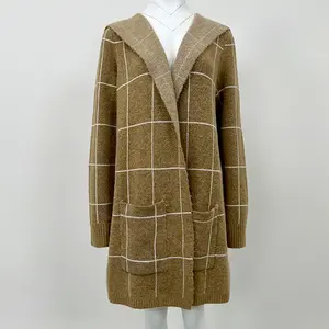 Nuova moda autunno autunno inverno con tasche a maniche lunghe in maglia cappotto lungo con cappuccio giacca Cardigan da donna maglioni Casual mantello