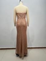 Robe de soirée cocktail haute couture ED2851 Trade Champagne-Gold à sequins, sans bretelles, longue jusqu'au sol, pour femmes.