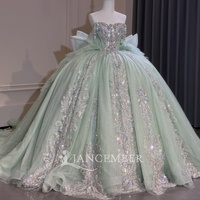 Robes de bal de Quinceañera Jancember XS331 rouge pailleté à épaules dénudées avec nœud perlé et sequins