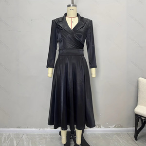 Vestido de Primavera Estilo Hepburn Vintage Transfronteiriço, com Cintura Marcada e Saia Ampla, em Cetim Grosso, de Alta Qualidade, Estilo Fato Justo, Moda Euro-Americana - Product Image 4