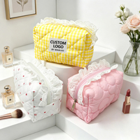 Sac de toilette en coton doux WAALUU personnalisé avec un joli nœud en dentelle, grande capacité, pour petites filles, idéal pour les voyages