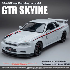Modèle de voiture Nissan <span class=keywords><strong>GTR</strong></span> R34 en métal alliage à l'échelle 1:24 JLF Diecast, avec son et lumière, modèle de voiture à recul, cadeau de collection - Product Image 4