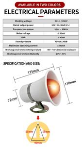 JRSG-02 Sirena de Alarma Exterior de 30W y 130db con Sonido de Fuego, Sirena de Sonido y Luz con Luz Estroboscópica Intermitente (Roja) - Product Image 6