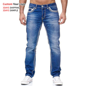 Pantalones Vaqueros de Mezclilla de Alta Calidad, Corte Ajustado, Cintura Media, Ajustados, Elásticos, Personalizados, Estilo Urbano, Corte Recto, Apilados para <span class=keywords><strong>Hombre</strong></span> - Product Image 2