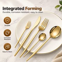 Lot de 4/24 couverts en acier inoxydable doré style portugais, couteau à steak, fourchette, cuillère, pour hôtels et restaurants