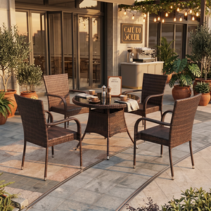 Juego de Mesa y Sillas de Ratán para Patio, Moderno y Minimalista, 4 Plazas, Portátil, para Exteriores, con Mesa de Centro <span class=keywords><strong>Pequeña</strong></span>, para Balcón y Cafetería, 2026 - Product Image 1