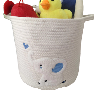 Panier en corde de coton XL, design thème safari, écologique, multifonctionnel, organisateur de chambre d'enfant, rangement pour jouets de chat et de chien (petit éléphant) - Product Image 1