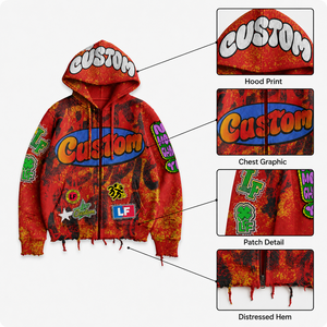 Felpa con Zip Oversize in Cotone Pesante per Uomo, Stile Vintage con Ricamo Personalizzato e Stampa Waffle Knit, Streetwear di Alta Qualità - Product Image 3