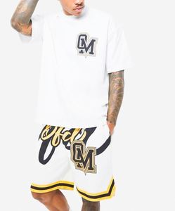 Ensemble de survêtement de sport en coton blanc oversize pour le basketball, comprenant un t-shirt et un short - Product Image 3