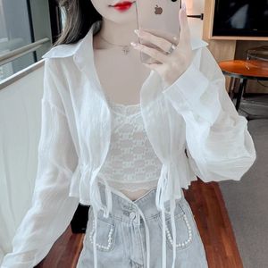 Camisa elegante de chifón con cordón para mujer, protección solar, perfecta para el verano, protección UV, ropa para exteriores - Product Image 2