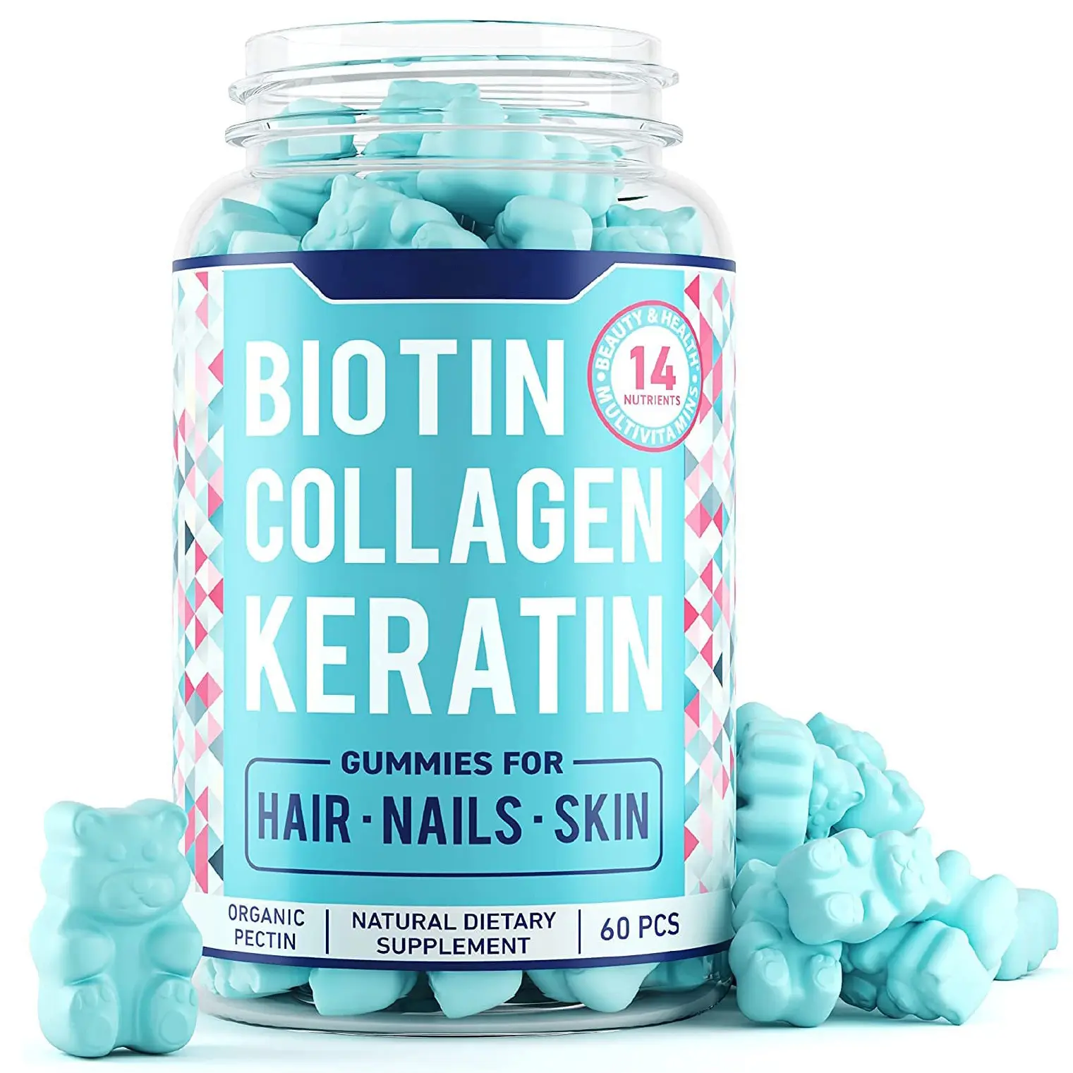 Gomitas de colágeno de biotina 100% Natural para el cuidado de la piel, gomitas para blanqueamiento de la piel, y uñas cuidado del cabello, OEM, envío rápido