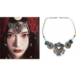 Mode Style bohème perles de rocaille à la main pierres précieuses tissé ensemble collier argent/plaqué or motif de lien géométrique pour les mariages - Product Image 2