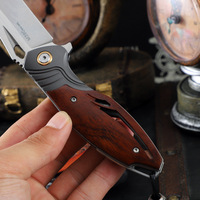 Couteau de poche artisanal en acier M390, finition Stonewashed, couteau pliant avec manche en bois de fer du désert