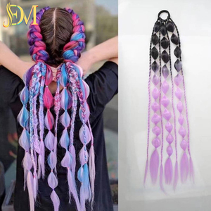 Extension <span class=keywords><strong>de</strong></span> cheveux synthétique <span class=keywords><strong>de</strong></span> 24 pouces faite à la main, style ombré, queue <span class=keywords><strong>de</strong></span> <span class=keywords><strong>cheval</strong></span> et <span class=keywords><strong>tresse</strong></span>, extension <span class=keywords><strong>de</strong></span> cheveux synthétique colorée, style tressé à bulles, femme - Product Image 2