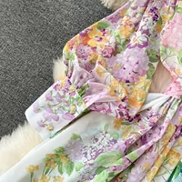 Robe longue décontractée bohème vintage à imprimé floral numérique pour femme, taille haute tendance en Lyocell, idéale pour la plage et le quotidien en été
