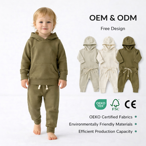 Ensemble de vêtements pour bébé nouveau-né en coton biologique OEM, automne, garçon, manches longues, sweat-shirt et pantalon de haute qualité, 2 pièces, <span class=keywords><strong>tenue</strong></span> pour bébé - Product Image 1