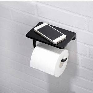 Portarrollos de Papel Higiénico Moderno con Repisa para Teléfono, Acero Inoxidable Negro Mate, Montaje en Pared para Baño, Cocina y Gimnasio - Product Image 4