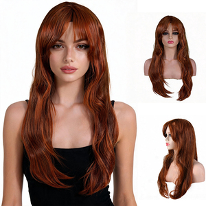 Perruque longue brune droite pour femmes avec frange cheveux synthétiques résistants à la chaleur d'aspect naturel pour un usage quotidien <span class=keywords><strong>coiffure</strong></span> de mode de fête - Product Image 1